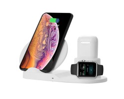 Vezeték nélküli 3in1 Qi töltő állomás - iPhone, Watch, Airpods - Fehér